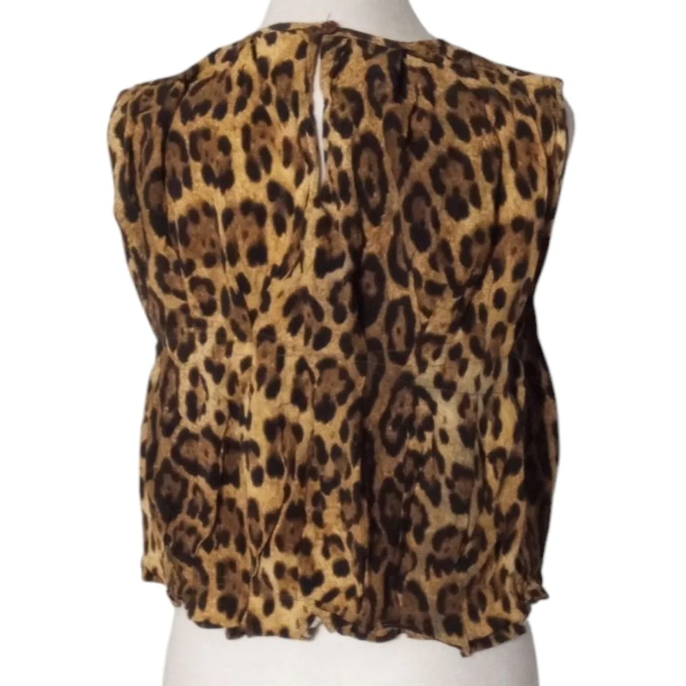 Authentic Michael Kors Made in Italy Pleated Cropped Leopard Print Tank Size 10